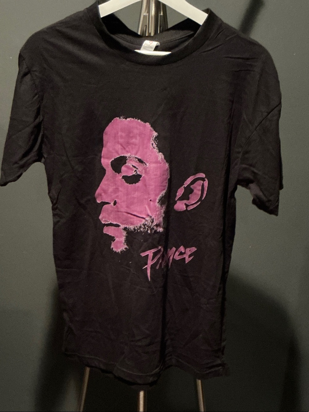 Prince Pink Portrait Graphic on Black Short Sleeve Tee